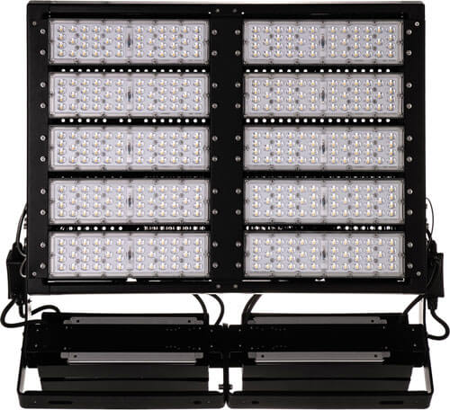 Schwarzer LED Flutlichtstrahler AML-FLHP, Vorderansicht.